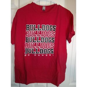Vintage Georgia Bulldogs Red Fan T-Shirt‎ Repeated Logo Design Sports Team Large